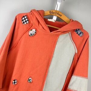 Easel Los Angeles Womens M Orange Oversized Hoodie Sweatshirt Boho Patchwork